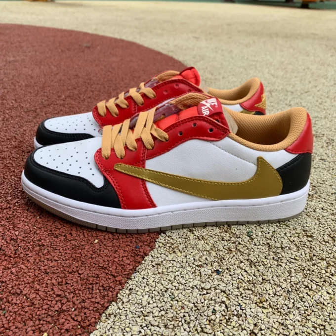 Travis Scott x Air Jordan 1 Low Black White Red Gold Hook DM7866-0