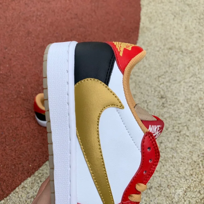 Travis Scott x Air Jordan 1 Low Black White Red Gold Hook DM7866-0