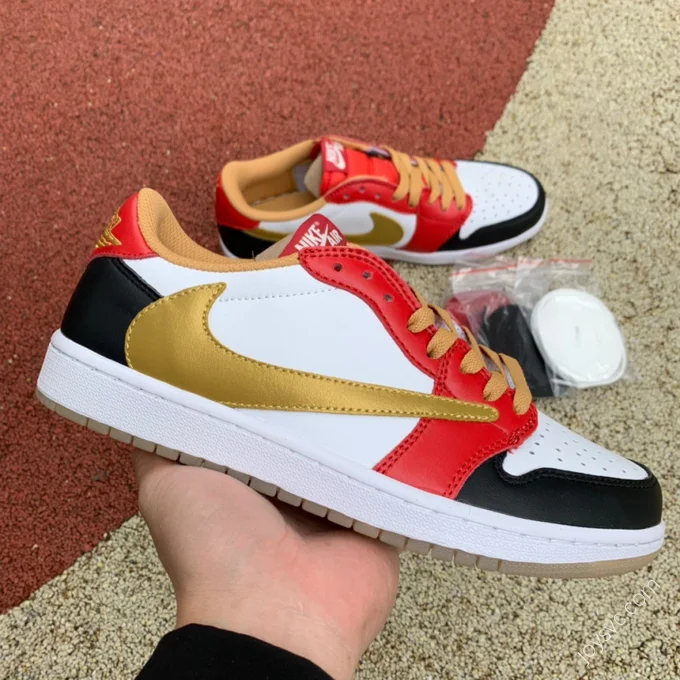 Travis Scott x Air Jordan 1 Low Black White Red Gold Hook DM7866-0