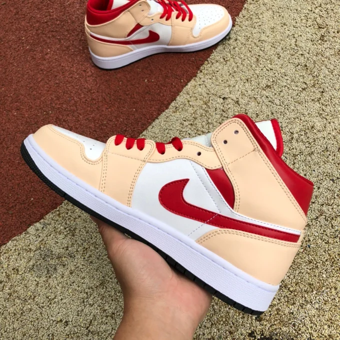 Air Jordan 1 Mid White Brown Red Sneakers 554724-201