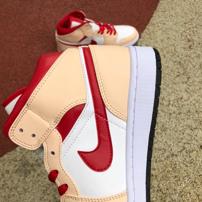 Air Jordan 1 Mid White Brown Red Sneakers 554724-201