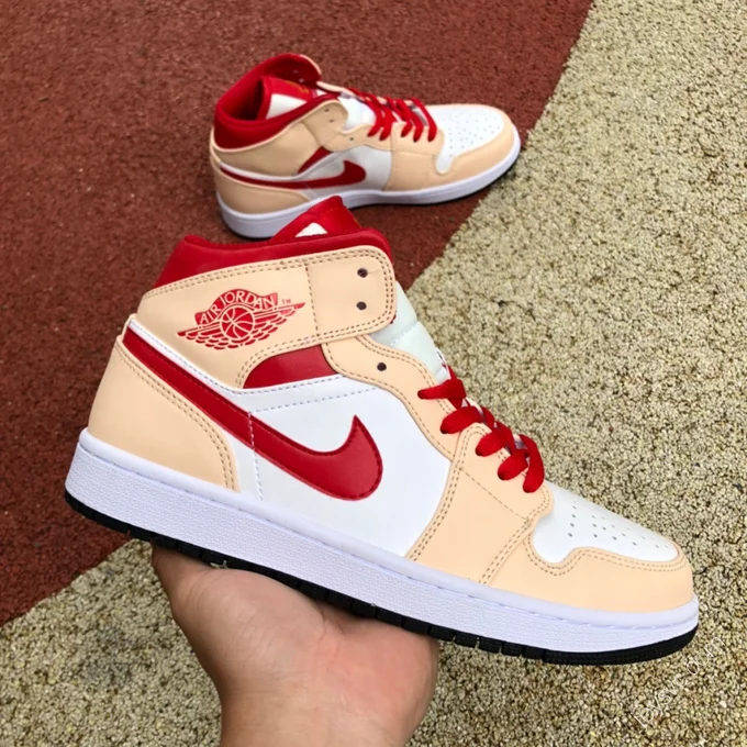 Air Jordan 1 Mid White Brown Red Sneakers 554724-201