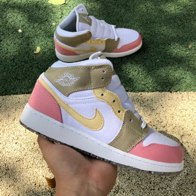 Air Jordan 1 Mid Pink Brown White Sneakers DJ0338-100