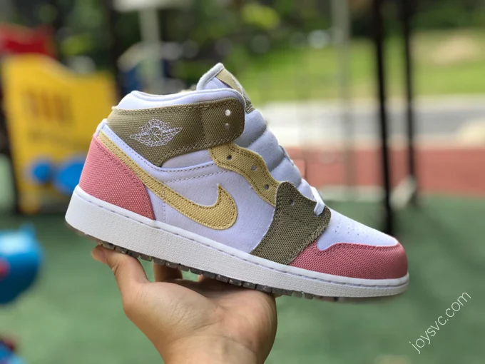 Air Jordan 1 Mid Pink Brown White Sneakers DJ0338-100