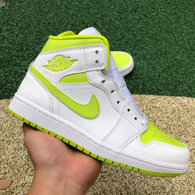 Air Jordan 1 Mid White Green Lime Sneakers BQ6472-131