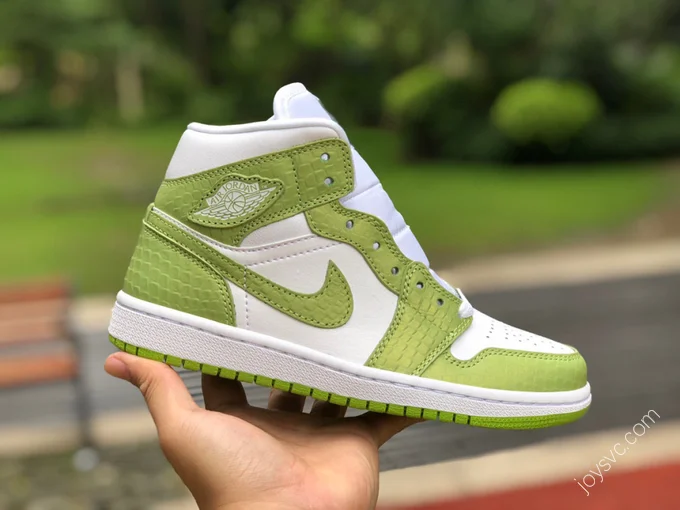 Air Jordan 1 Mid SE White Green Snakeskin Sneakers DV2959-113