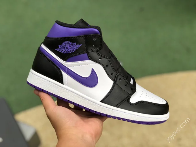 Air Jordan 1 Mid Black White Purple Sneakers 554724-095