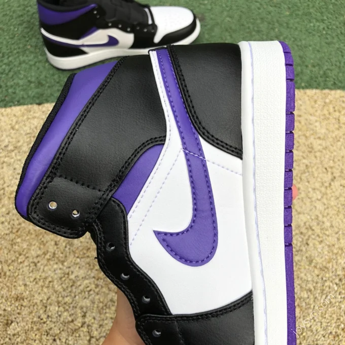 Air Jordan 1 Mid Black White Purple Sneakers 554724-095