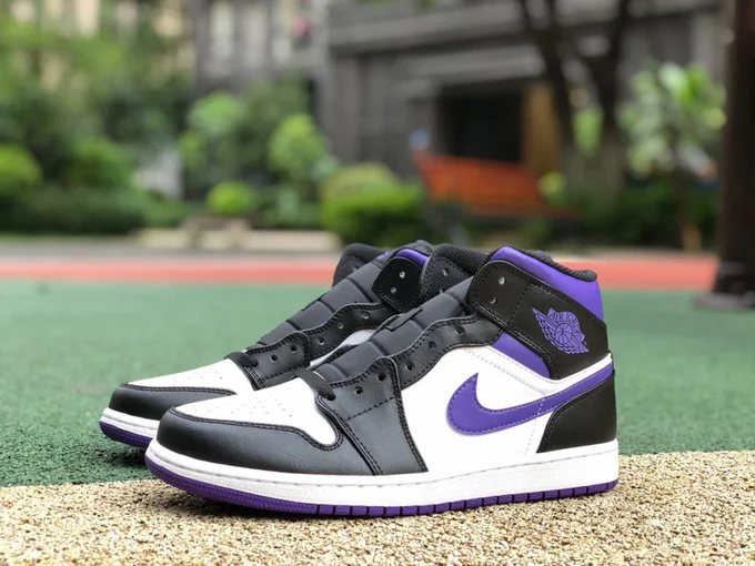 Air Jordan 1 Mid Black White Purple Sneakers 554724-095