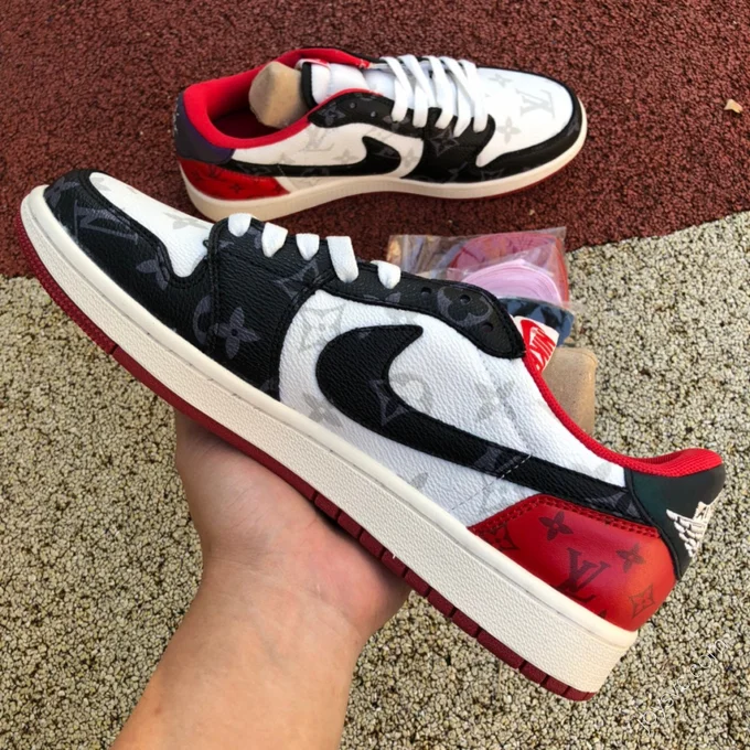 Travis Scott x Nike Air Jordan 1 Low Red Black White Sneakers DM7866