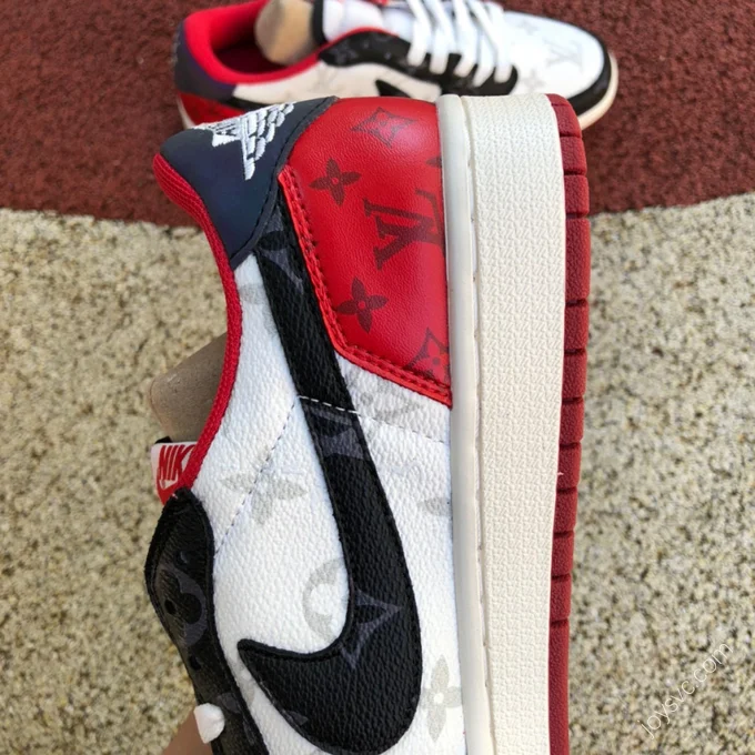 Travis Scott x Nike Air Jordan 1 Low Red Black White Sneakers DM7866