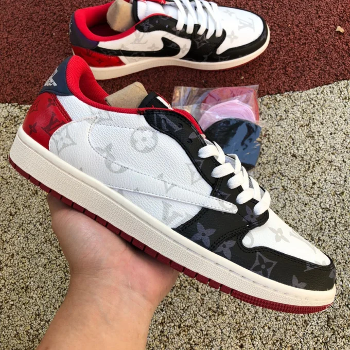 Travis Scott x Nike Air Jordan 1 Low Red Black White Sneakers DM7866