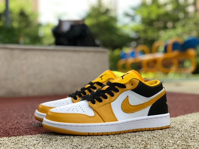 Air Jordan 1 Low White Yellow Black Sneakers 553558-701