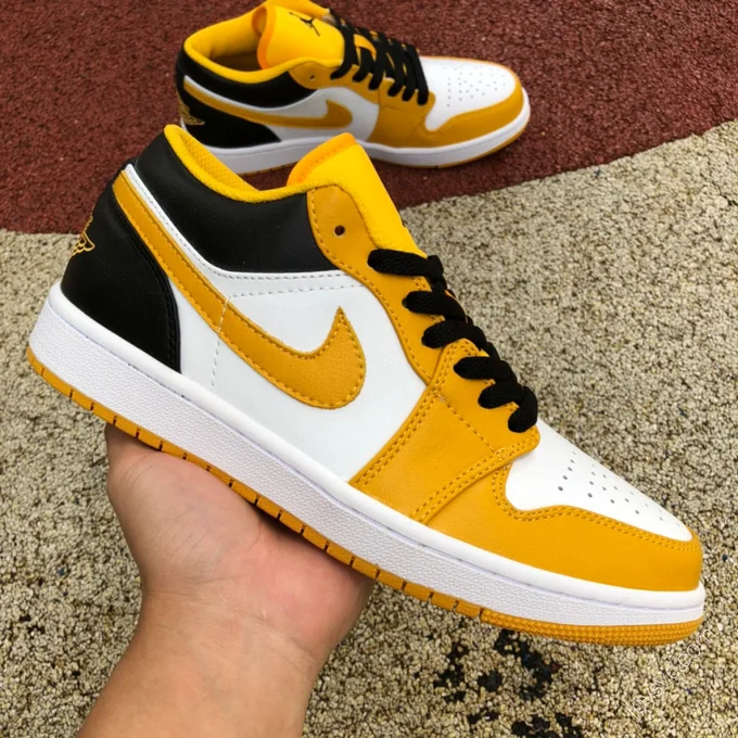 Air Jordan 1 Low White Yellow Black Sneakers 553558-701