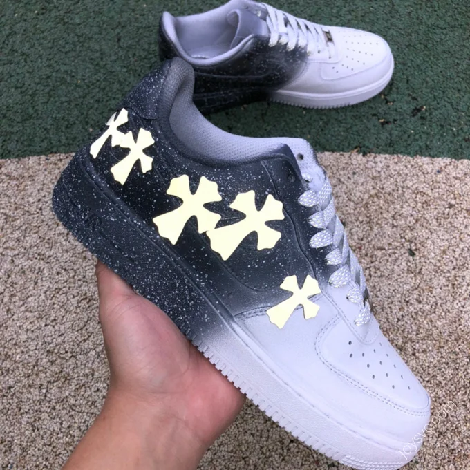 Nike AF1 Low Distressed White Black Custom Sneakers