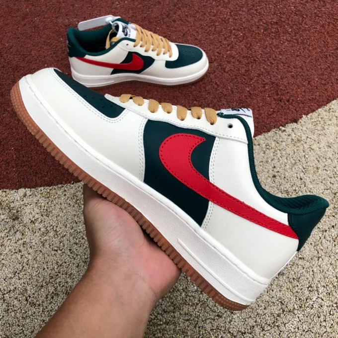 Nike Air Force 1 White/Green/Red Gum Sole FD9063-163