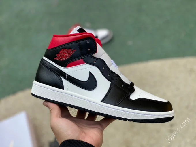 Air Jordan 1 Mid Black White Red Sneakers BQ6472-061