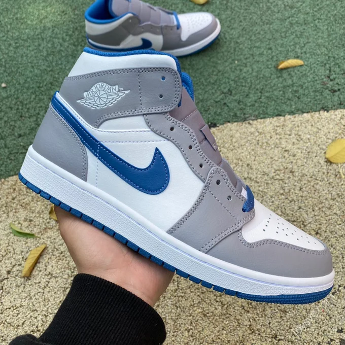 Air Jordan 1 Mid Grey White Blue Sneakers DQ8426-014