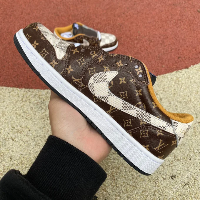 Travis Scott x Air Jordan 1 Low x Louis Vuitton Brown Sneakers DO7097