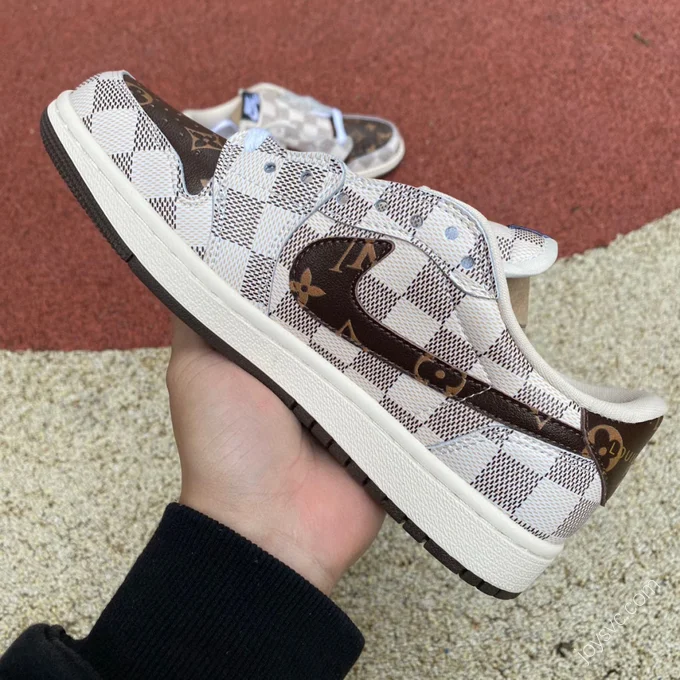 Travis Scott x Air Jordan 1 Low x Louis Vuitton Brown White Sneakers