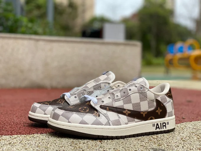 Travis Scott x Air Jordan 1 Low x Louis Vuitton Brown White Sneakers