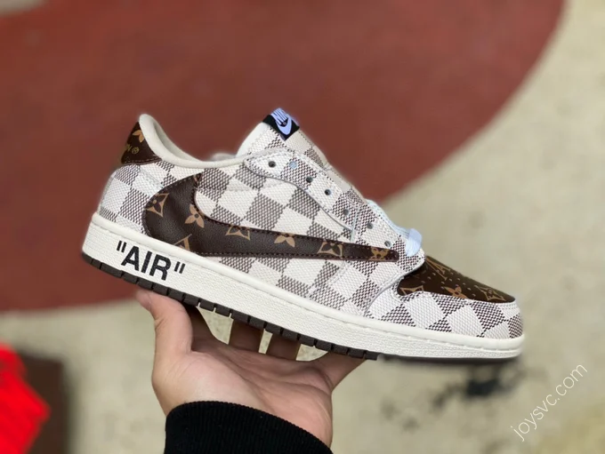 Travis Scott x Air Jordan 1 Low x Louis Vuitton Brown White Sneakers