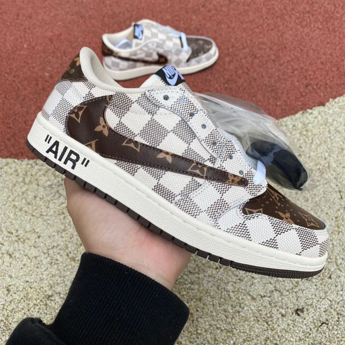 Travis Scott x Air Jordan 1 Low x Louis Vuitton Brown White Sneakers