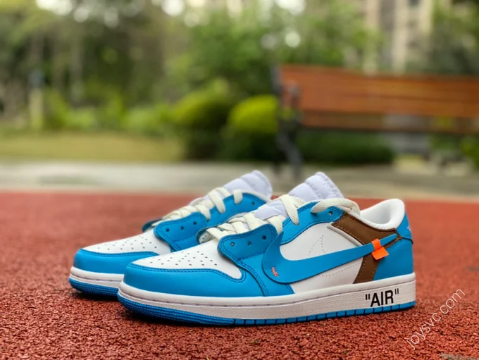 Air Jordan 1 x OFF-WHITE North Carolina Blue Low Sneakers AQ0818-148