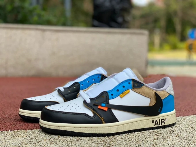 Air Jordan 1 x OFF-WHITE Black Blue Low Sneakers CZ0790-108