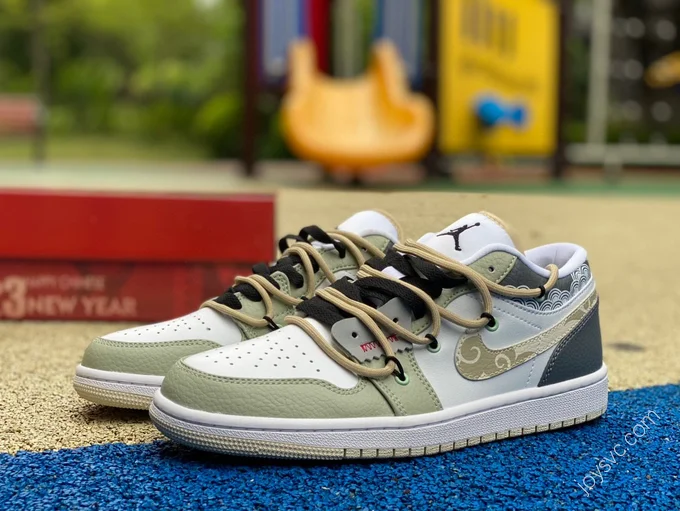 Air Jordan 1 Low White Green Grey Sneakers FB7168-121