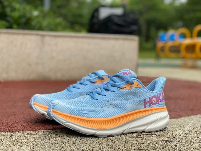 HOKA ONE ONE Clifton 9 Running Shoes Blue Orange 1127895-ABIW