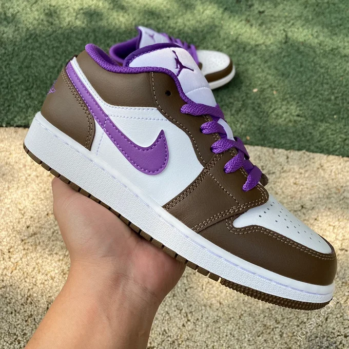 Air Jordan 1 Low GS White Purple Brown Sneakers 553560-215