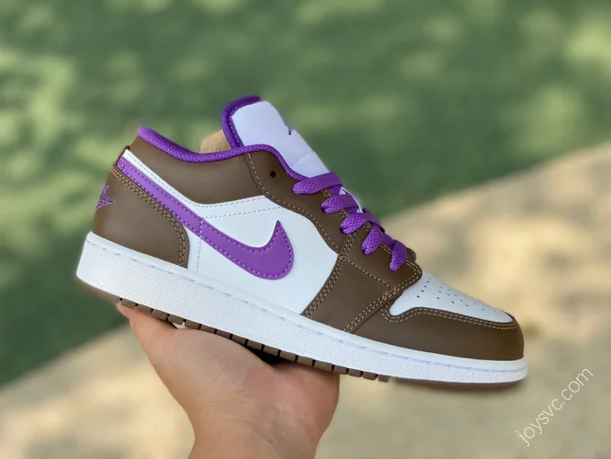 Air Jordan 1 Low GS White Purple Brown Sneakers 553560-215