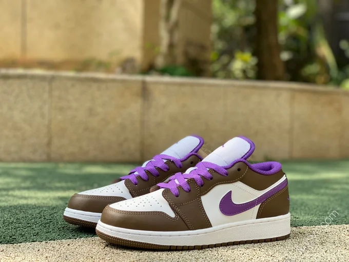 Air Jordan 1 Low GS White Purple Brown Sneakers 553560-215