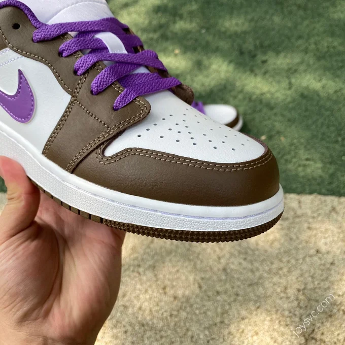 Air Jordan 1 Low GS White Purple Brown Sneakers 553560-215