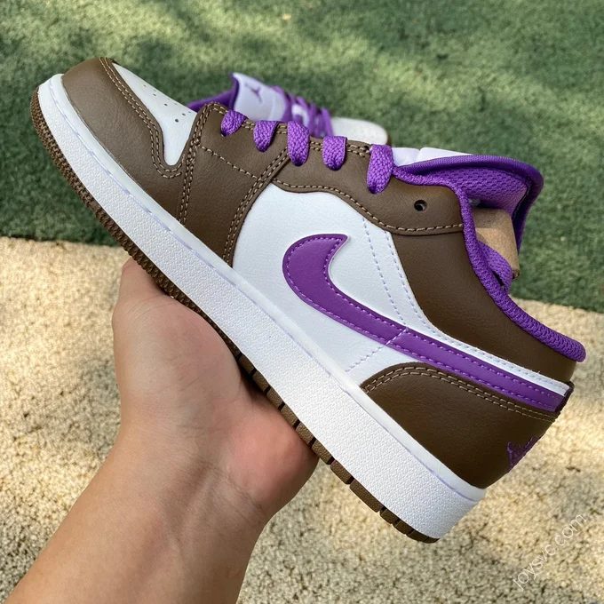 Air Jordan 1 Low GS White Purple Brown Sneakers 553560-215