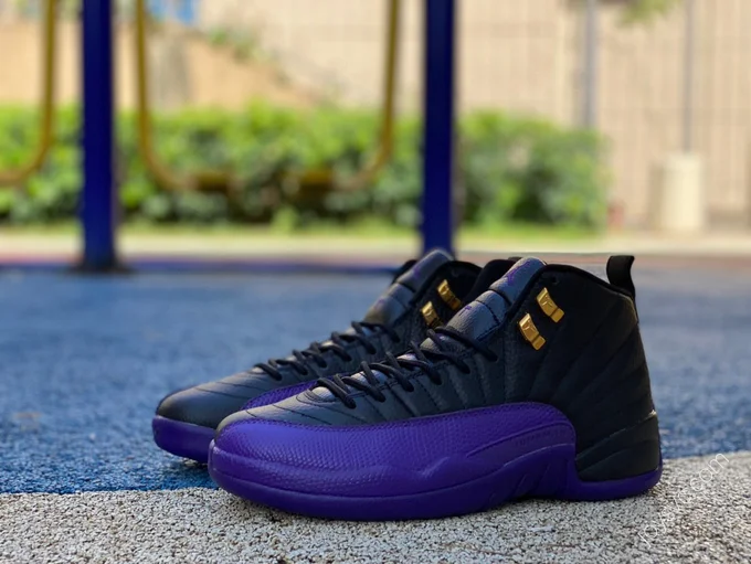 Air Jordan 12 Black Purple Gold Sneakers CT8