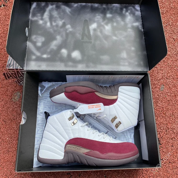 A Ma Maniere x Air Jordan 12 White Burgundy Sneakers DV6989-100