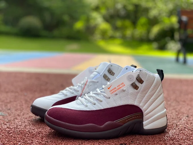 A Ma Maniere x Air Jordan 12 White Burgundy Sneakers DV6989-100