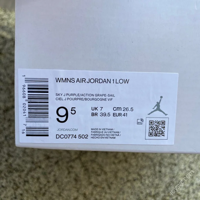 Air Jordan 1 Low White Purple Low-Top Sneaker DC0774-502