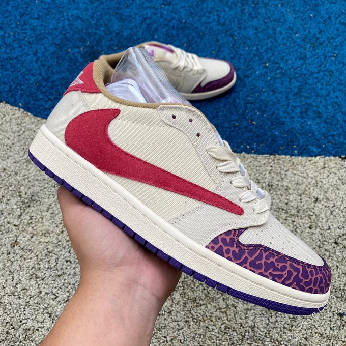 Air Jordan 1 x Travis Scott Low Red White Purple Sneakers DM7866-952