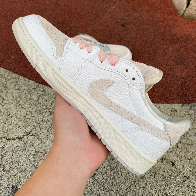 Air Jordan 1 Low White Pink Pattern Sneakers FZ0455-200