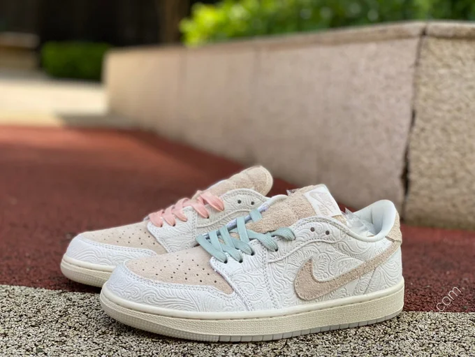 Air Jordan 1 Low White Pink Pattern Sneakers FZ0455-200