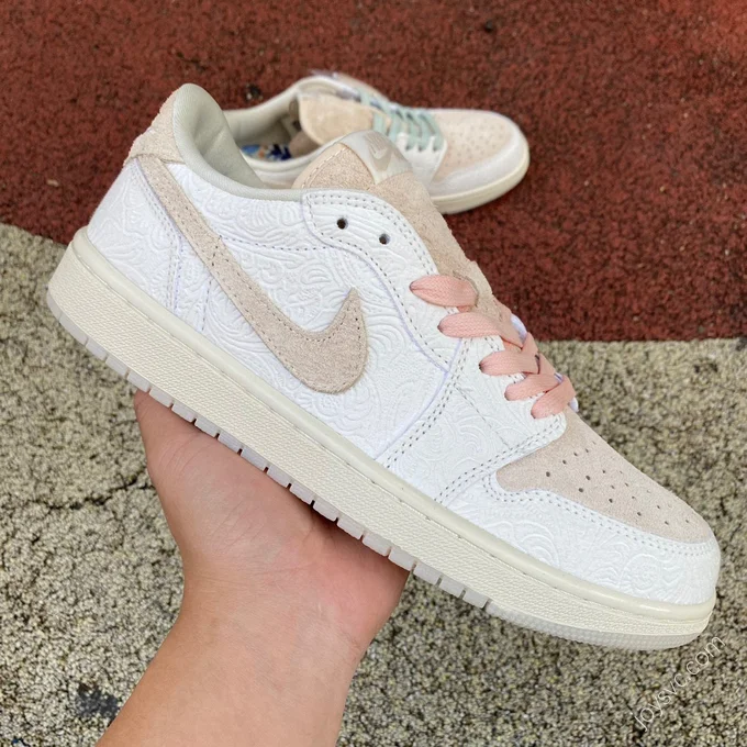 Air Jordan 1 Low White Pink Pattern Sneakers FZ0455-200