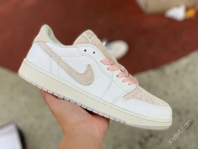 Air Jordan 1 Low White Pink Pattern Sneakers FZ0455-200