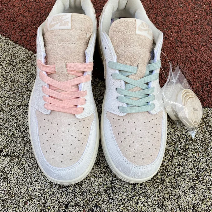 Air Jordan 1 Low White Pink Pattern Sneakers FZ0455-200