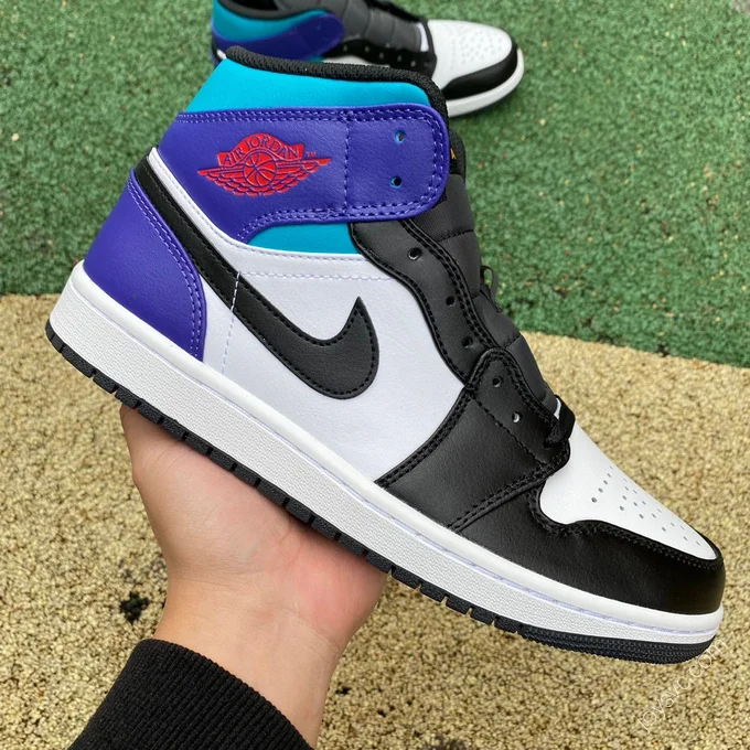 Air Jordan 1 Mid Black White Purple Sneakers DQ8426-154