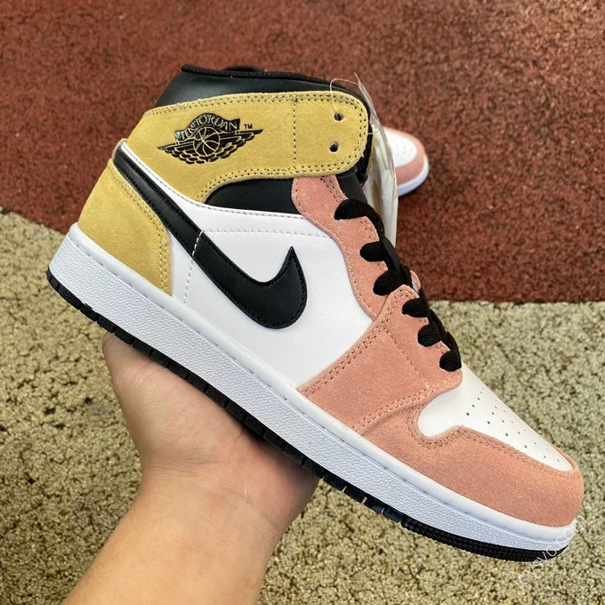 Air Jordan 1 Mid Pink Yellow White Sneakers DX4332-800