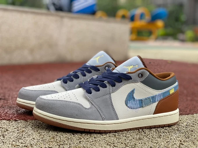 Air Jordan 1 Low White Blue Denim Sneakers FZ5042-041