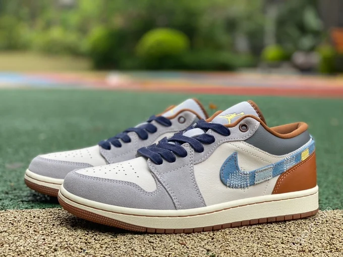 Air Jordan 1 Low White Blue Denim Sneakers FZ5042-041